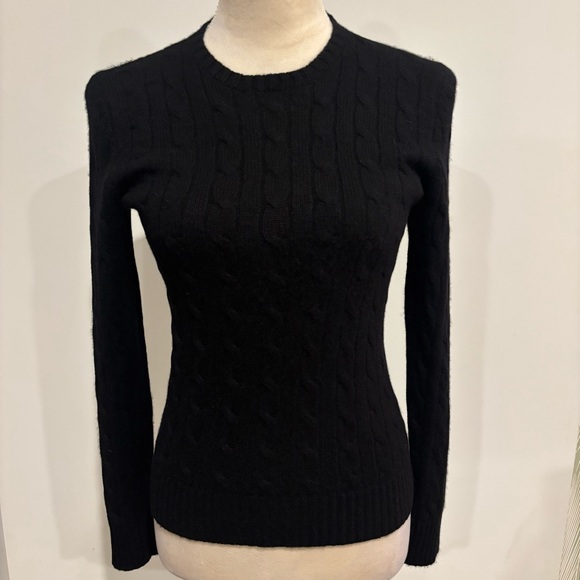 Polo Ralph Lauren Black Cashmere Cable Knit Sweater Small Old Money Quiet Luxury - Picture 1 of 10